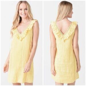 Faherty Ellis Sleeveless Ruffle Yellow Linen Shift Mini Dress Womens Size XL